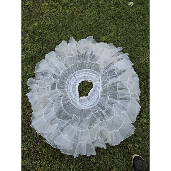 Vintage Square Up Dance Swing Petticoat Tutu 2 Tiered Ruffled White Large - Picture 1 of 5